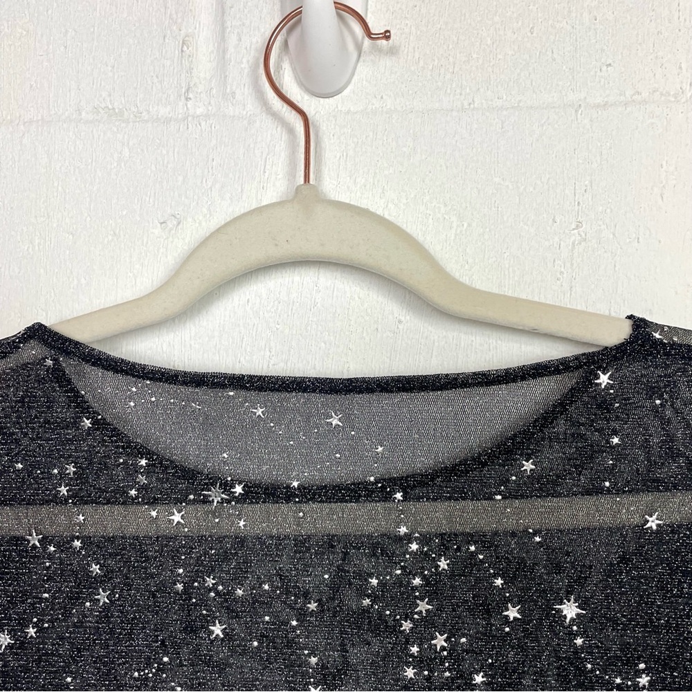 Mangopop Tee Sheer Black Fitted Metallic Stars Whimsigoth Dark Fairy Ethereal XL - Picture 9 of 12